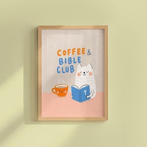 Coffee & Bible Club Catholic Gift for Women | Christian Art for Kitchen | Bible Typography Print | Scripture Wall Art | Modern Christian Art