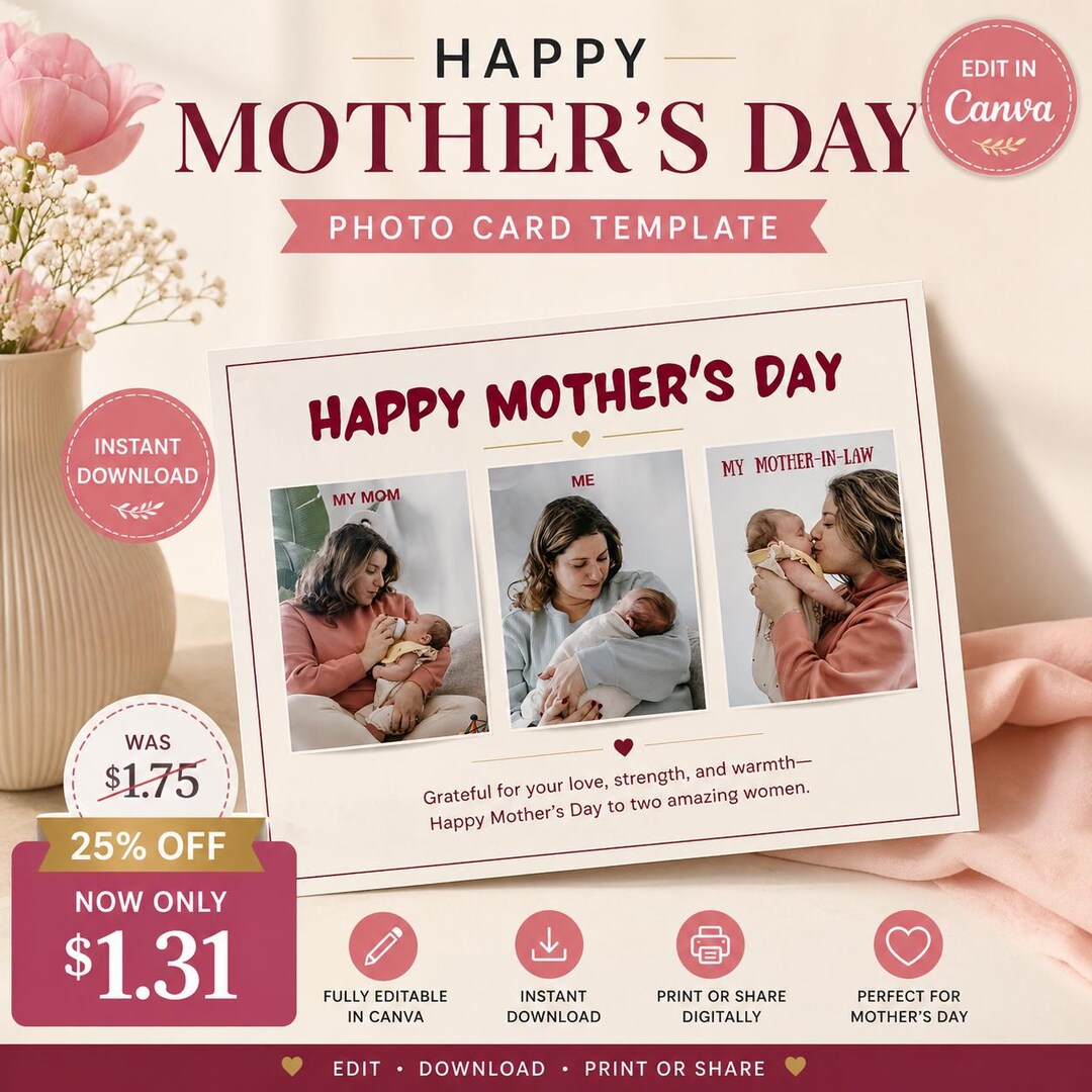Editable Photo Mother's Day Card Template | Collage for Mom (canva ...