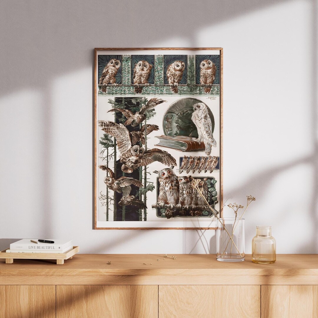Owl Illustration Poster | Dark Academia Decor | Animal Wall Art ...