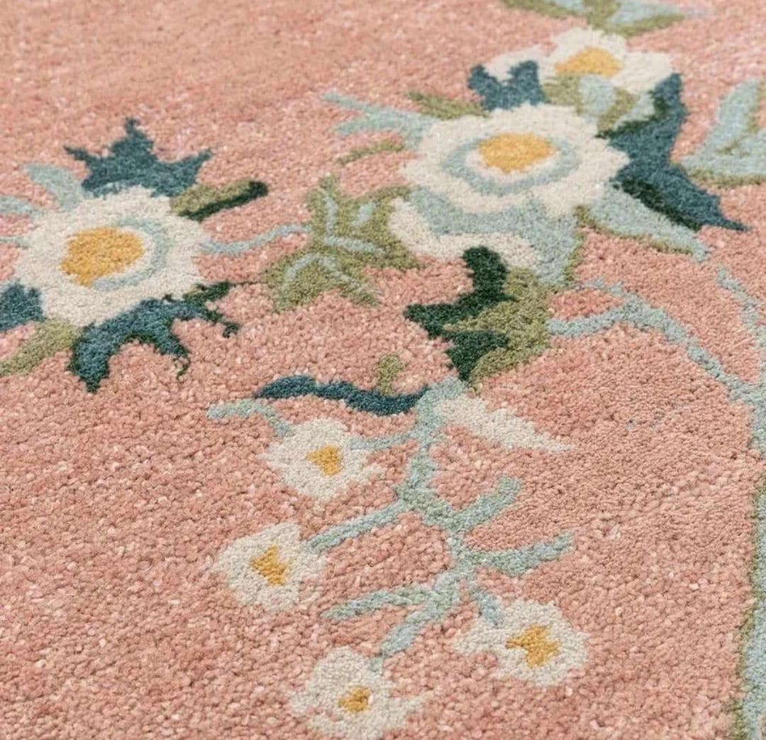 Hand Tufted Wool Floral Rug | Dusty Rose Garden Botanical Carpet - Etsy