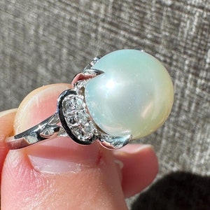 Estate Solid Platinum Natural Pearl (Large) and Diamond Ring