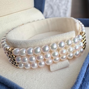 Estate Mikimoto Pearl Bracelet: 14k Yellow Gold 3-Strand