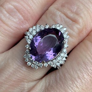 Michael Christoff 18k Solid White Gold Vintage Amethyst & Diamond Ring