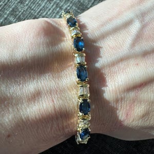 Solid 14k Yellow Gold Natural 10 Carat Sapphire & 2 Carat Diamond Bracelet