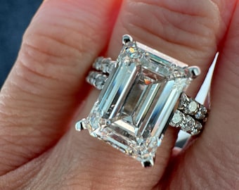 14k Solid White Gold Emerald Cut Lab Grown Diamond Engagement Ring