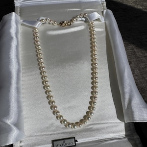 Mikimoto Cream Pearl Necklace: 18k Gold Clasp, 16&quot; Estate Jewelry