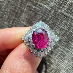 GIA Certified 1.68 Carat Natural Thailand Ruby & Diamond Platinum Ballerina Ring