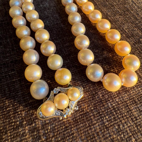 Vintage 14k White Gold Akoya Pearl Necklace with Diamond Clasp