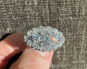 Vintage 14k Solid White Gold & Naturdiamant Cluster Ring