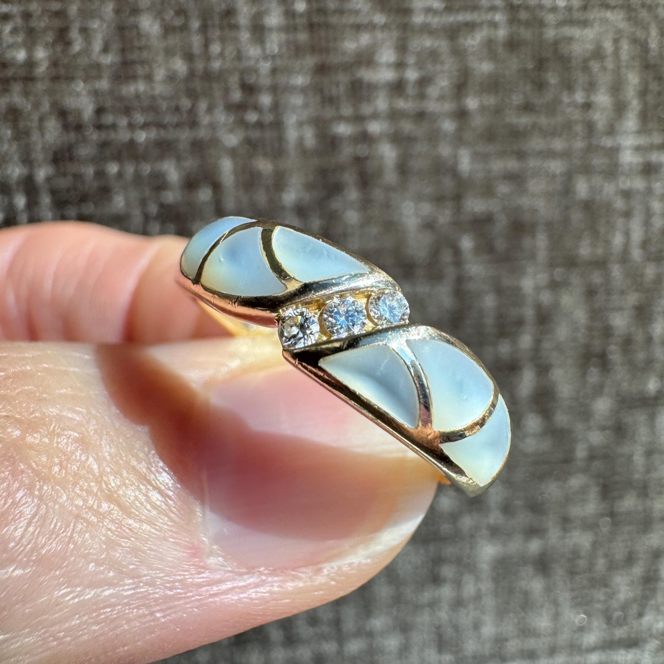 Kabana 14k Gold Mother of Pearl & Diamond Ring - Etsy