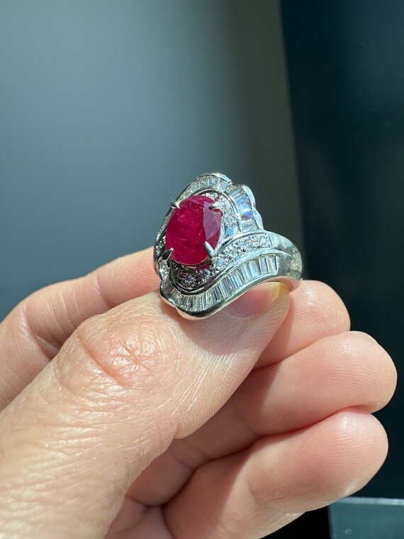 Solid Platinum Natural Ruby & Diamond Ring - image 8
