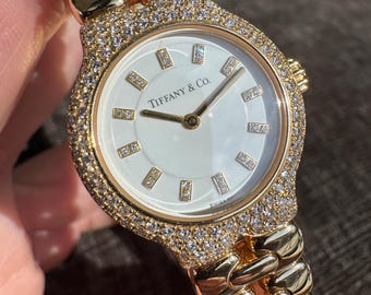 Vintage Tiffany & Co Tesoro Diamond Watch 18K Yellow Gold Swiss Made Luxury Women’s Bracelet Watch Estate Tiffany Jewelry