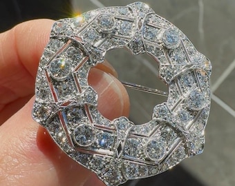 Art Deco Solid Platinum & Natural Diamond Open Brooch (1920's)