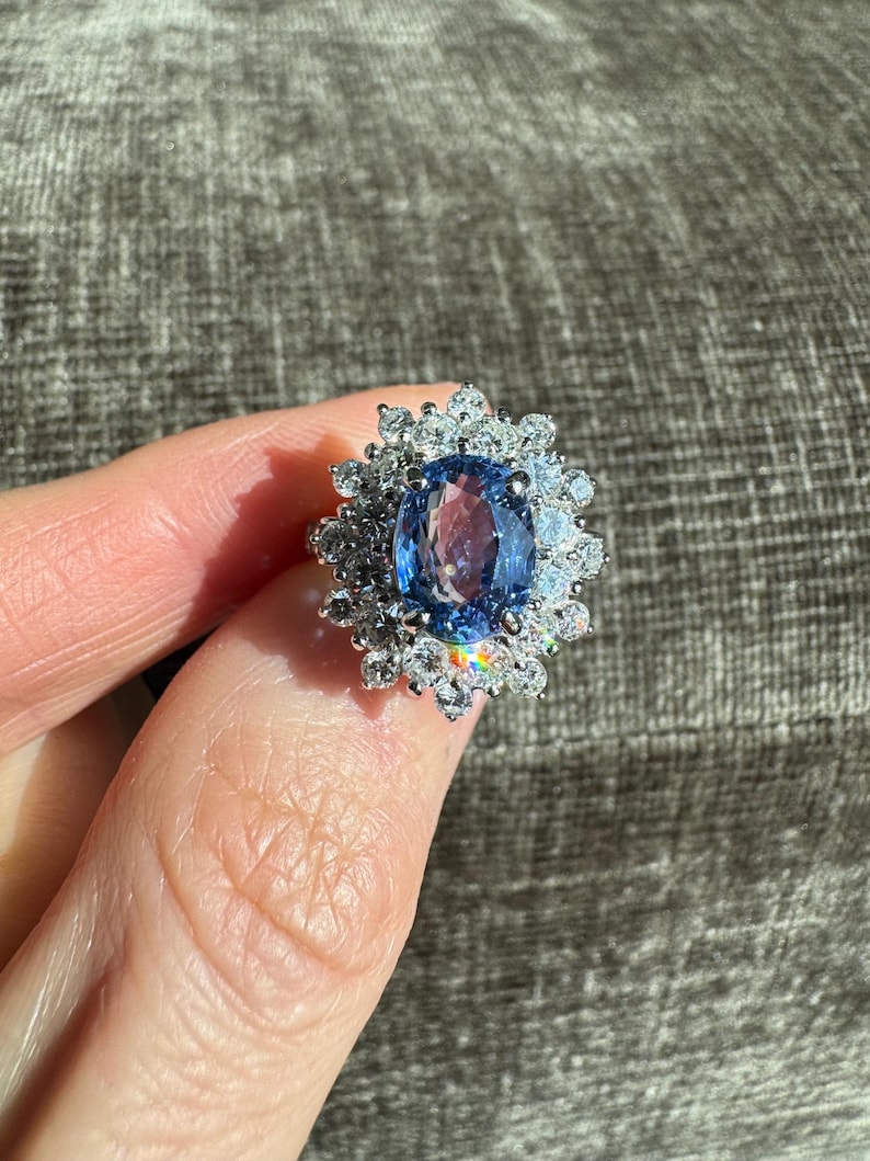 Cornflower Blue Natural Ceylon Sapphire and Natural Diamond Platinum Ring image 8