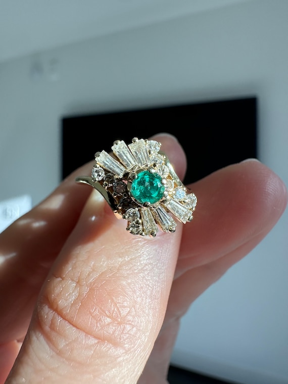 Vintage Solid 14k Natural Emerald & Diamond Balle… - image 5