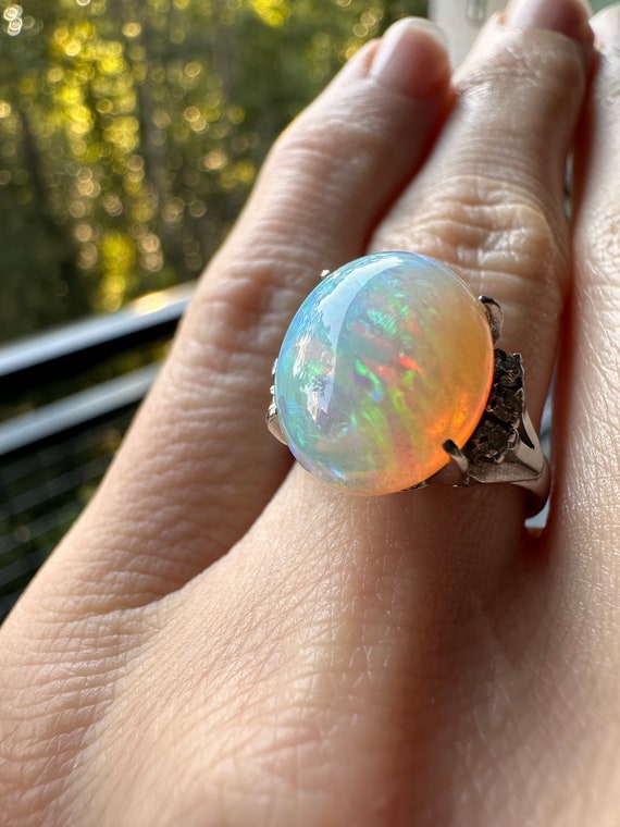 Vintage 4.7 Carat Fiery Natural Opal & Diamond Sol