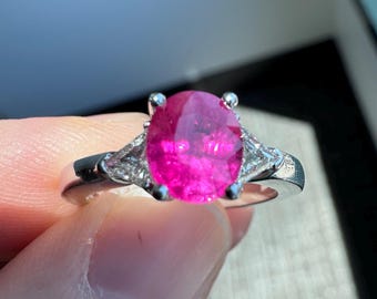 Solid Platinum Natural Ruby and Diamond Ring