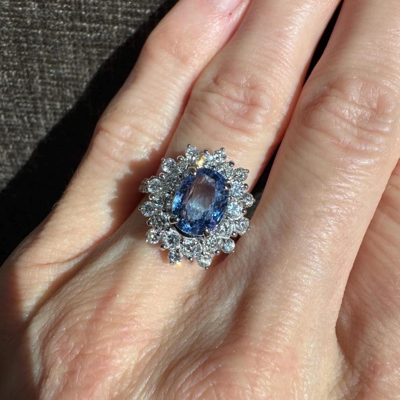 Cornflower Blue Natural Ceylon Sapphire and Natural Diamond Platinum Ring image 18