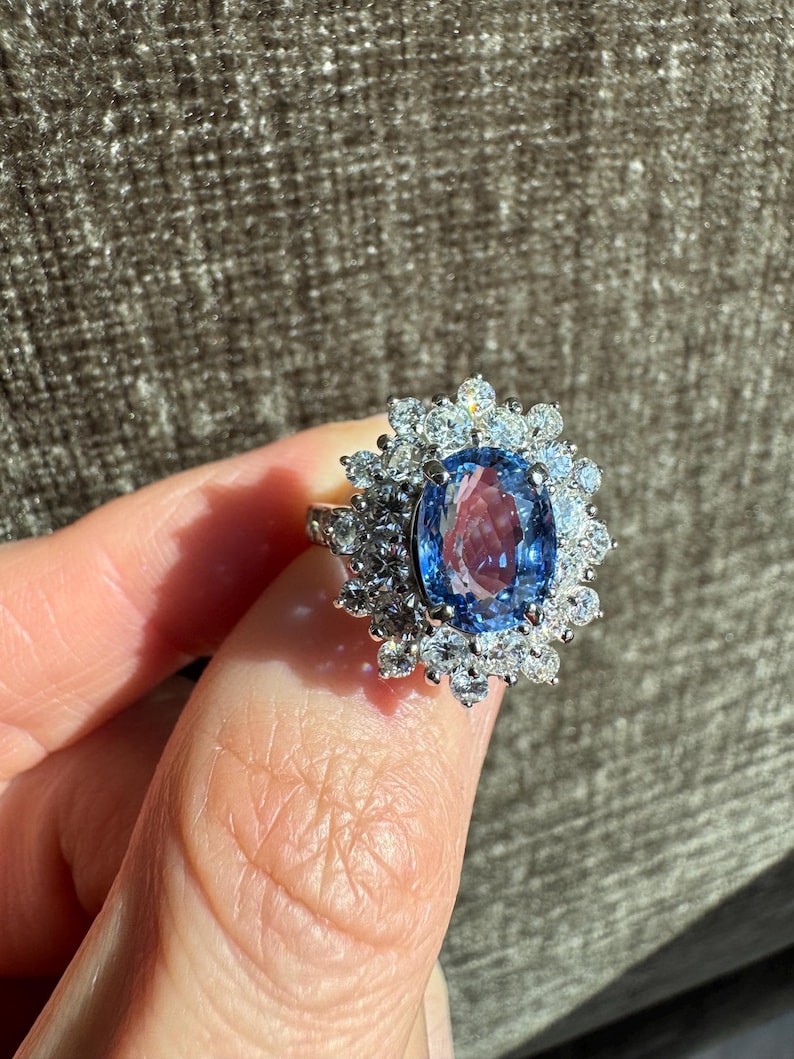 Cornflower Blue Natural Ceylon Sapphire and Natural Diamond Platinum Ring image 4