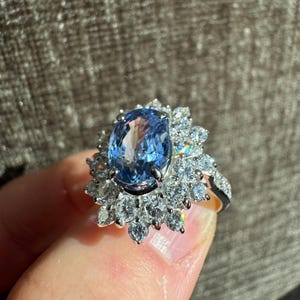 Cornflower Blue Natural Ceylon Sapphire and Natural Diamond Platinum Ring image 5