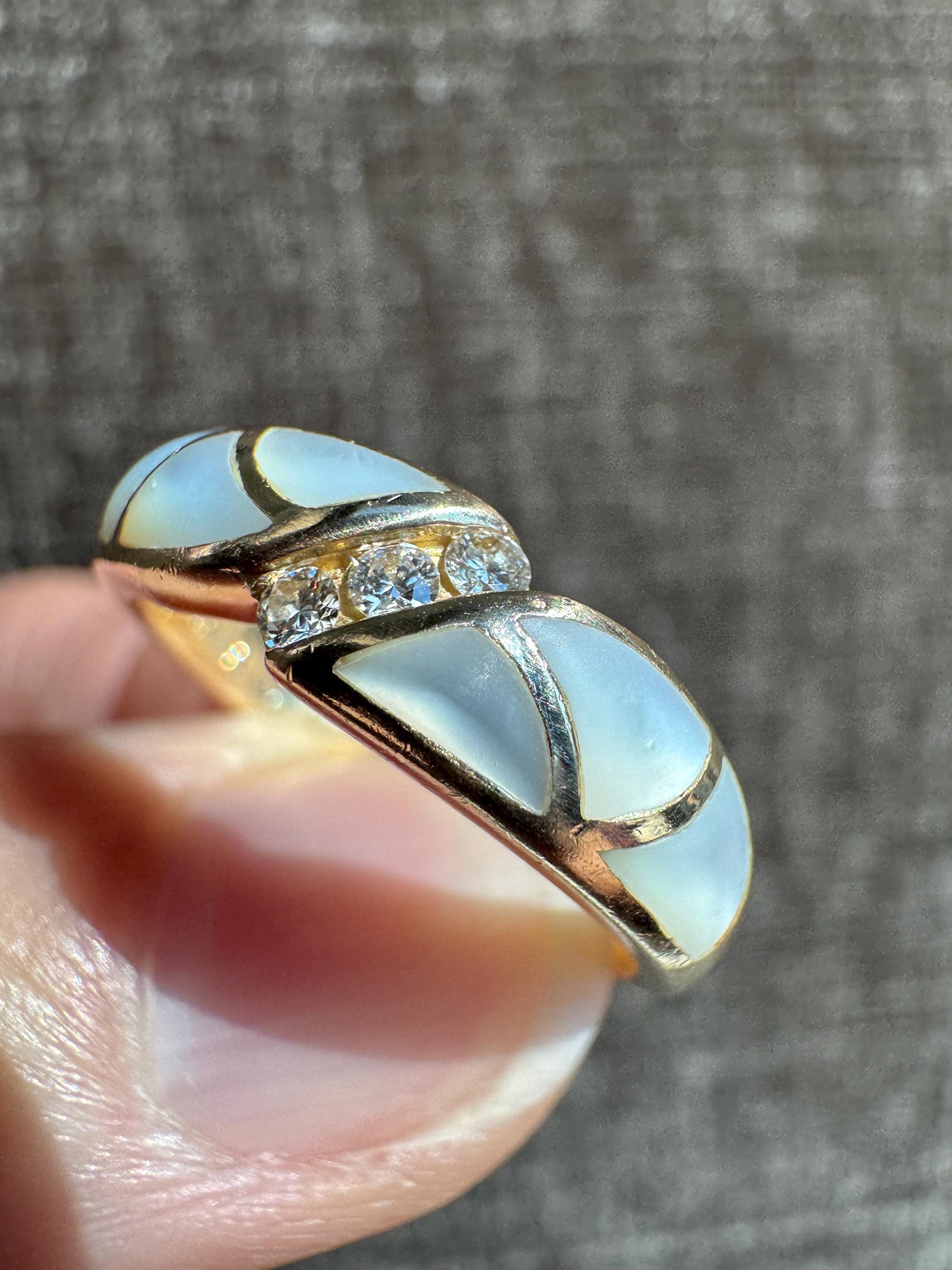 Kabana 14k Gold Mother of Pearl & Diamond Ring - Etsy
