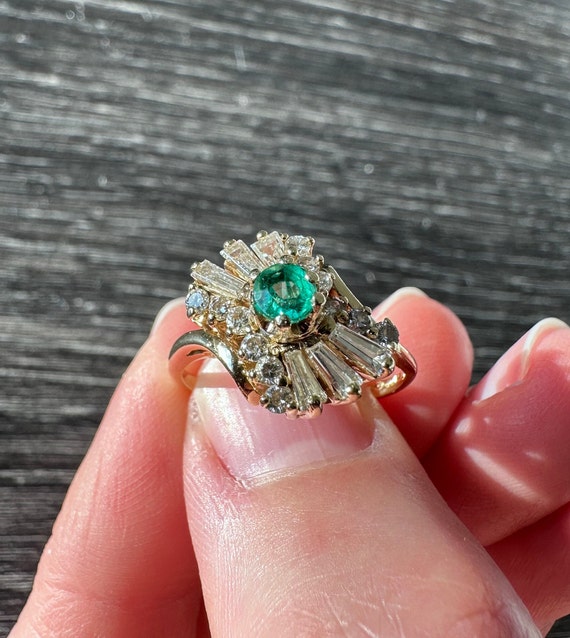 Vintage Solid 14k Natural Emerald & Diamond Balle… - image 3