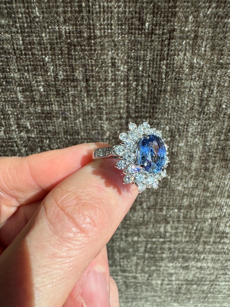 Cornflower Blue Natural Ceylon Sapphire and Natural Diamond Platinum Ring image 16