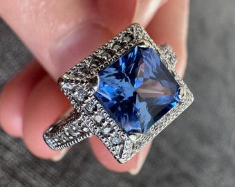 Estate 14k White Gold Sapphire Diamond Ring