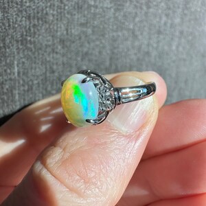 Beautiful Vintage Natural Opal & Diamonds in Solid Platinum Ring