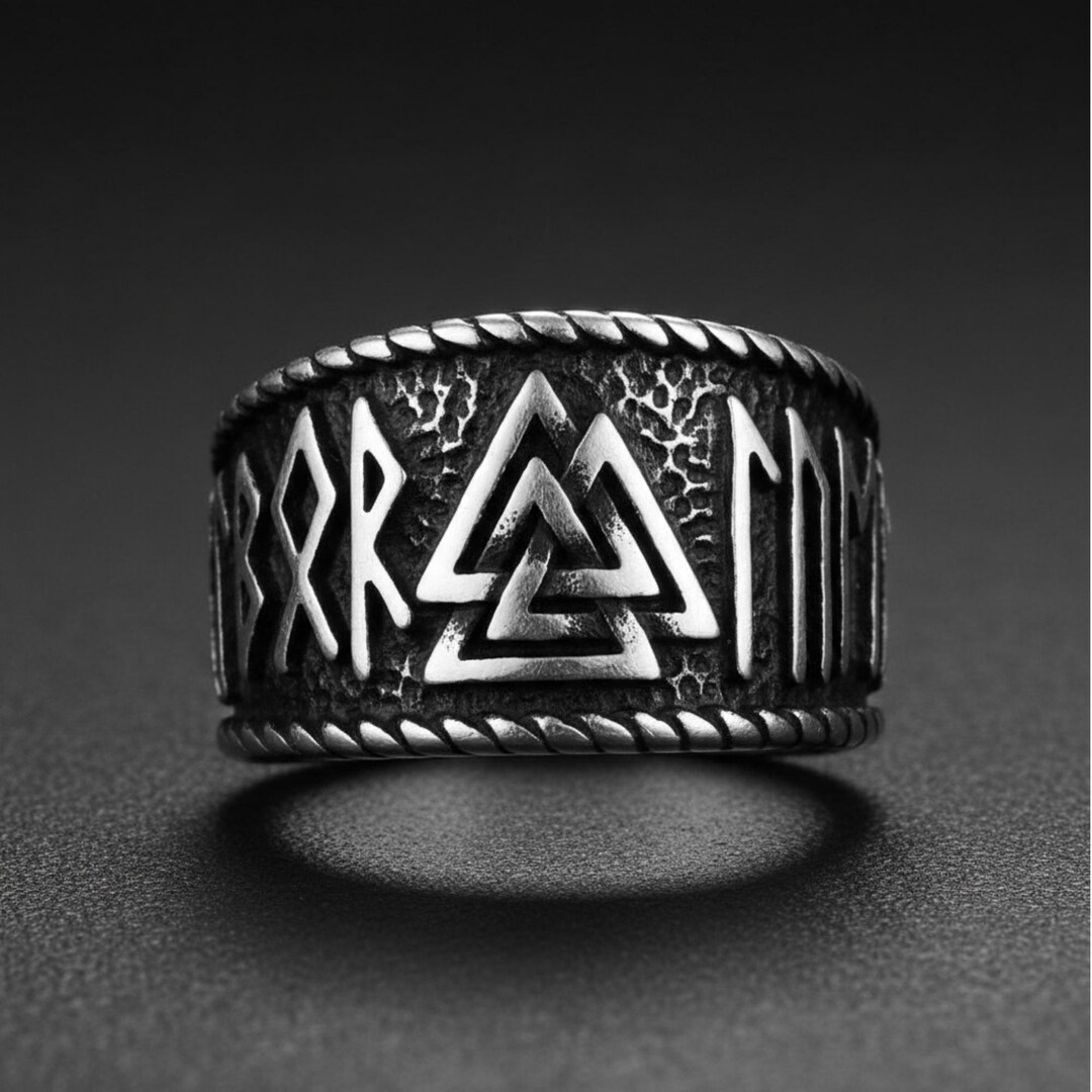 Viking Rune Brand Vintage Viking Rune Valknut Ring Stainless Steel Silver Black Men’s ...