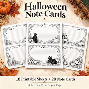 Halloween Note Cards Printable, Lined Stationery, Spooky Writing Paper, Digital Download