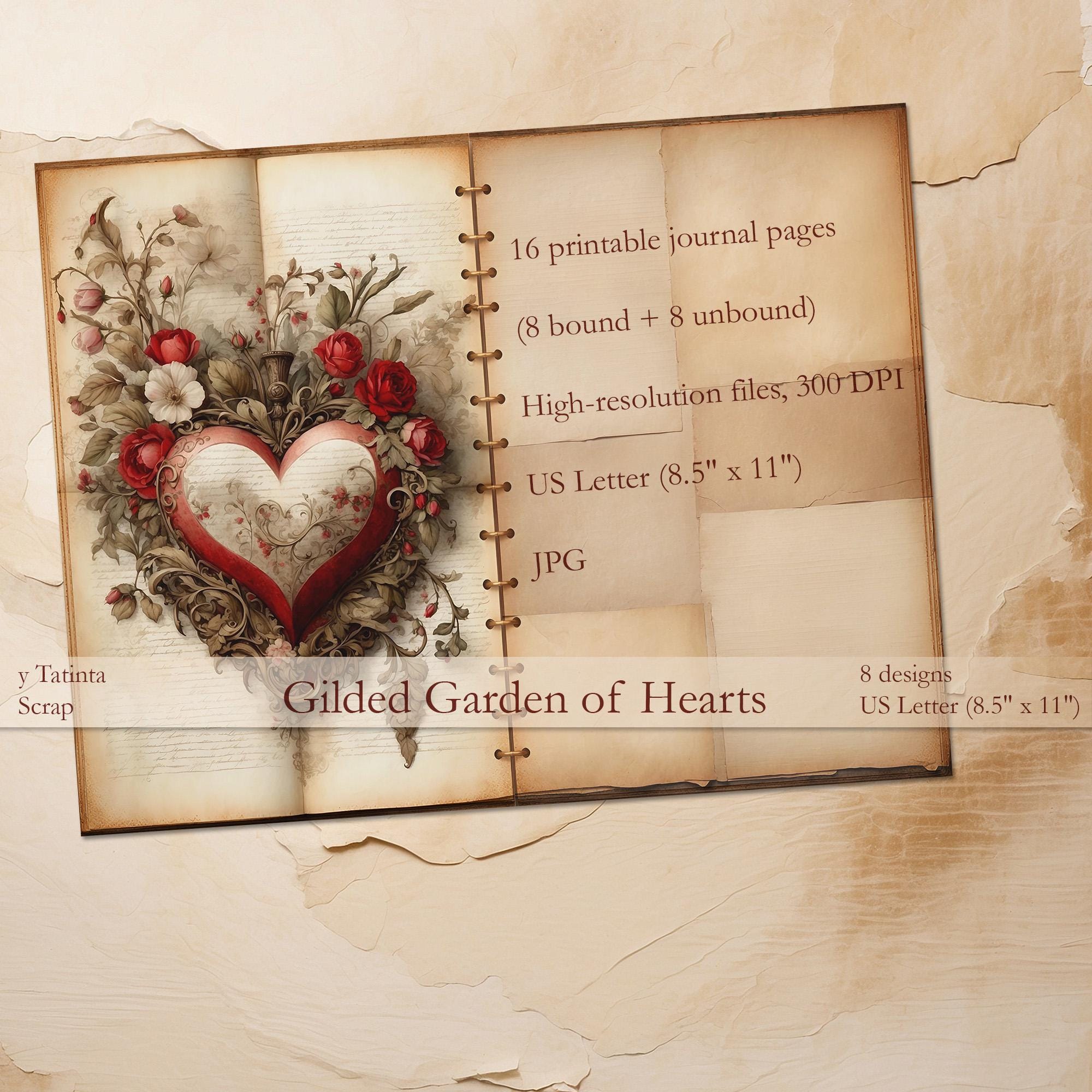 Vintage Valentine Digital Paper for Junk Journals - Heart Rose Ephemera ...