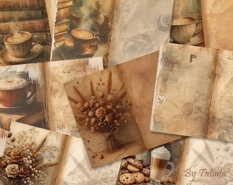 Bound by Coffee: Vintage Junk Journal Pages and Digital Scrapbooking Paper for Coffee Lovers