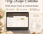 Recipe Tracker HTML — Digital Cookbook Template with Printable Kitchen Cards