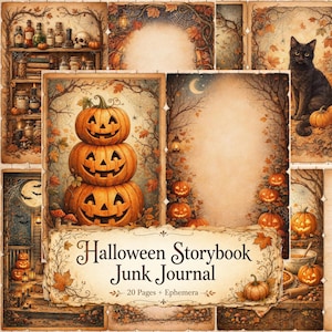 Halloween Junk Journal Kit — Pumpkin Pages, Ghost and Black Cat Ephemera with Fussy Cuts