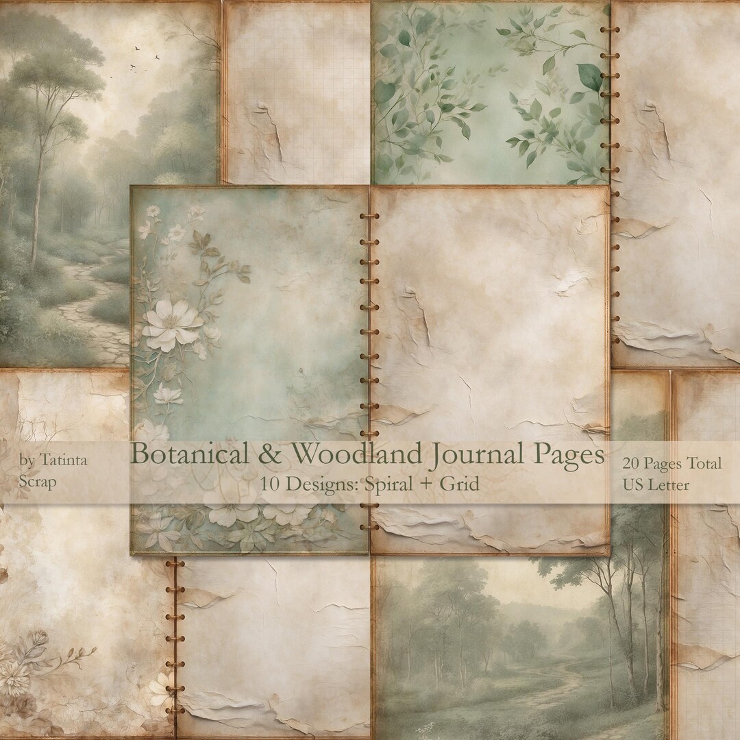 Botanical Junk Journal Pages | Green Vintage Woodland Printable Kit ...