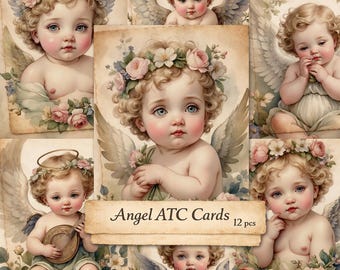 Vintage Angel ATC Cards — Printable Cherub Cards with Roses for Junk Journals and Scrapbooking