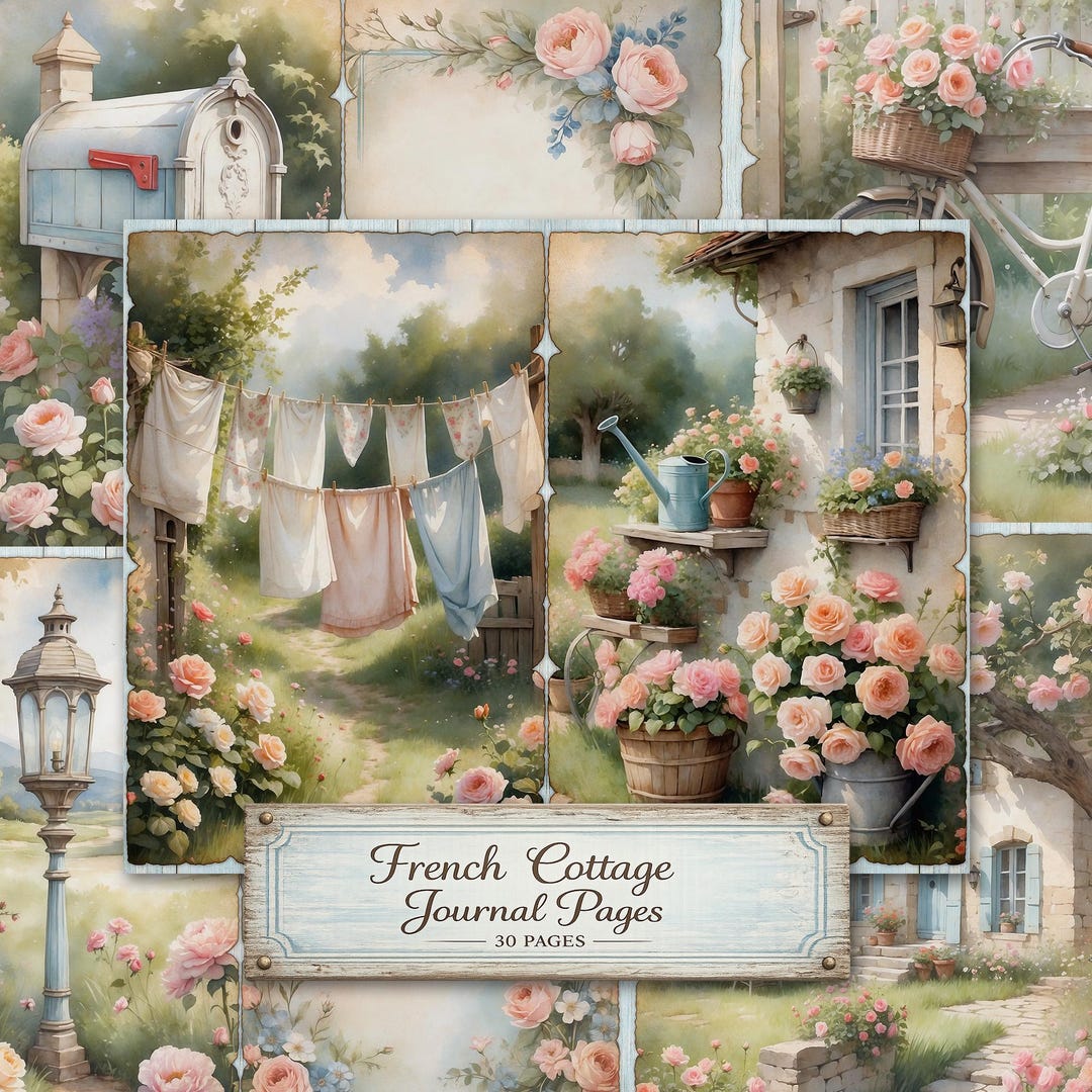 Cottage Garden Journal Pages, Printable Junk Journal Kit, Shabby Chic ...