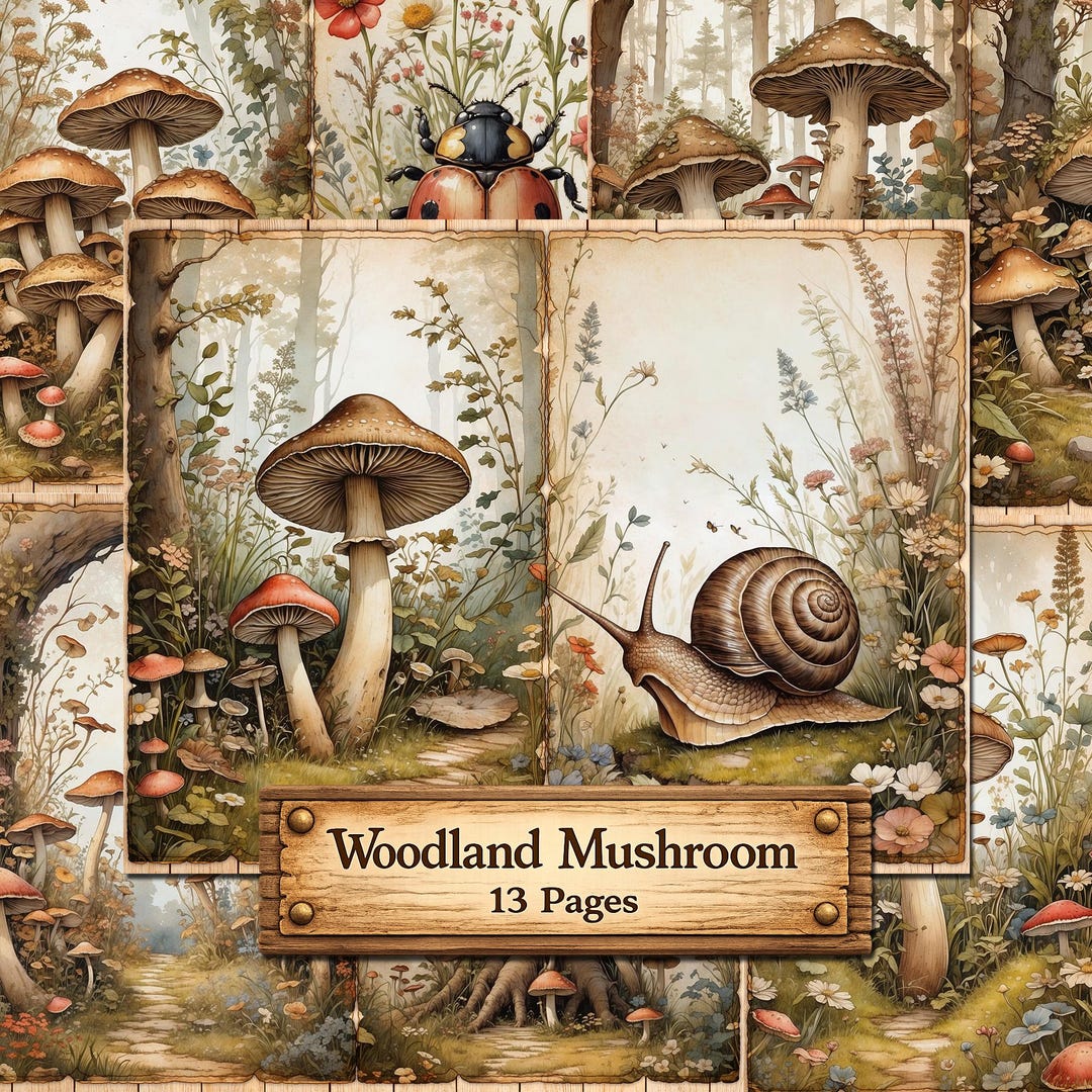 Woodland Mushroom Journal Pages, Printable Junk Journal Kit With ...