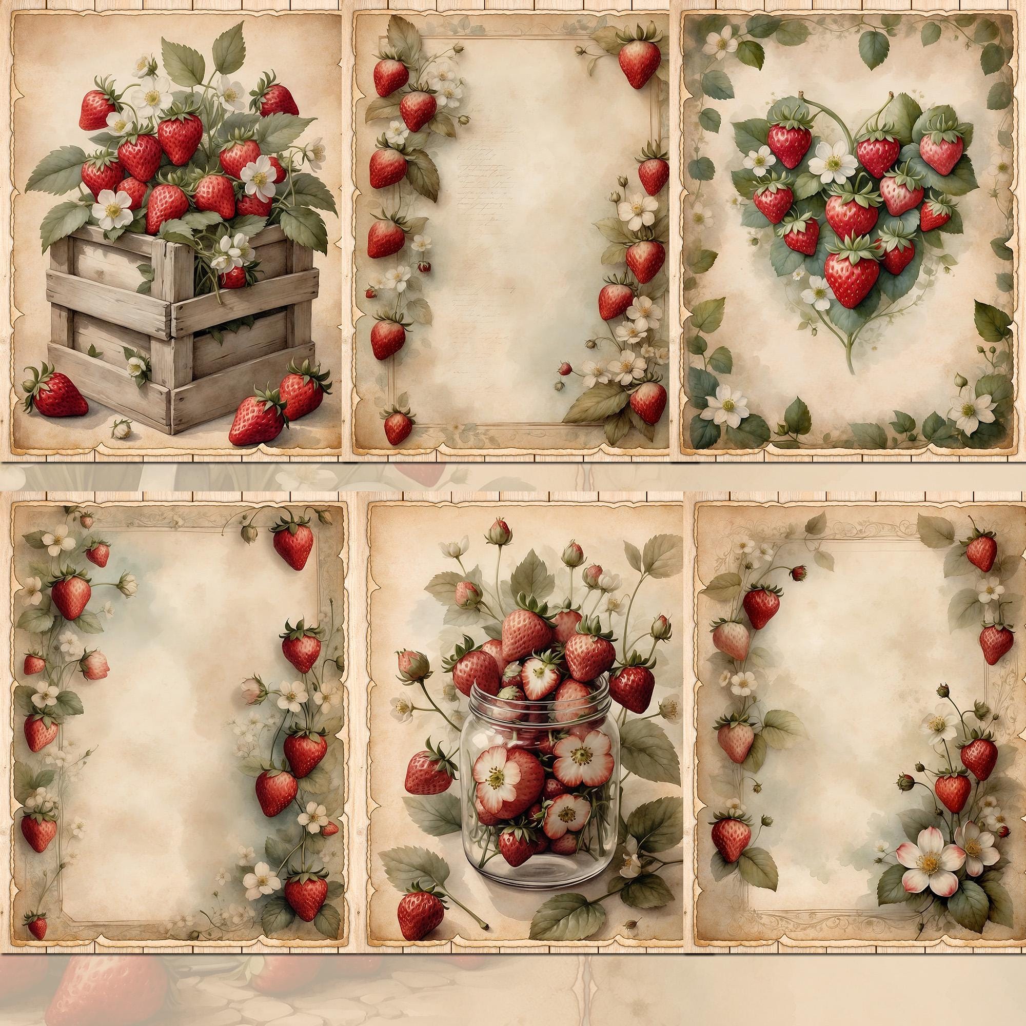 Strawberry Junk Journal Pages - Vintage Cottage Printable Digital Paper ...