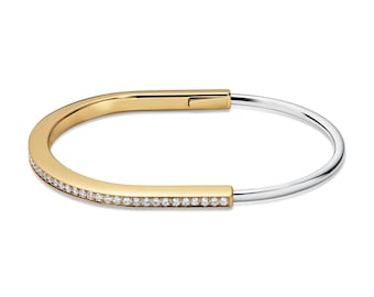 Pulsera bicolor con diamantes entrelazados: oro de 18 quilates y oro blanco o rosa