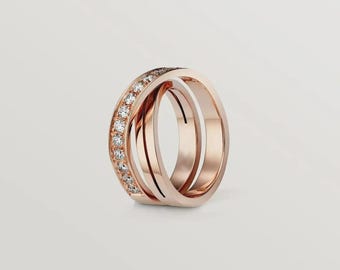 18K Rose Gold Lab Grown Diamond Criss-Cross Ring - Pavé Wedding Band