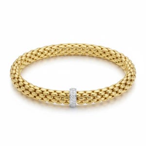 18K Gold Woven Bracelet - Two-Tone Lab Grown Diamond Bangle