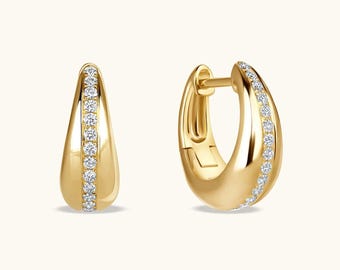 Aretes Huggie de oro de 14 quilates con diamantes cultivados en laboratorio: aros modernos y gruesos