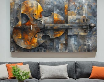 Abstract Violin Tempered Glass Wall Art, UV Printed Modern Music Home Decor