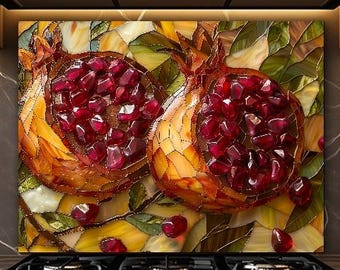 Pomegranate Mosaic Glass Backsplash, Mediterranean Kitchen Splashback Art