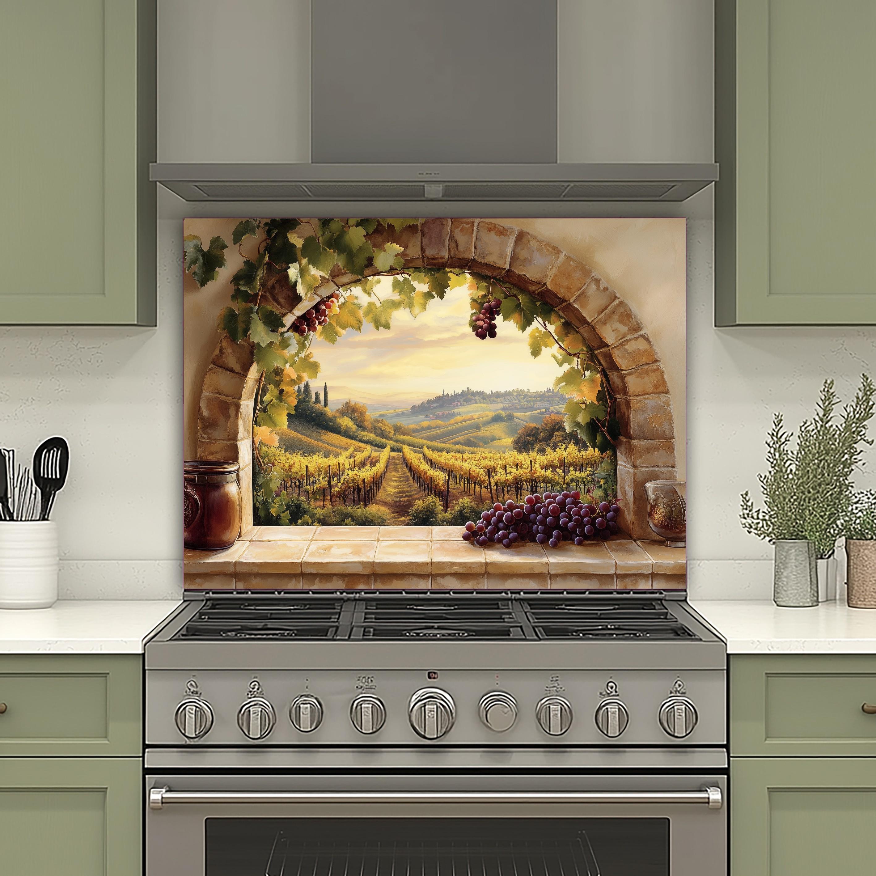 Vineyard Arch Tempered Glass Backsplash, Heat Resistant Kitchen Wall ...