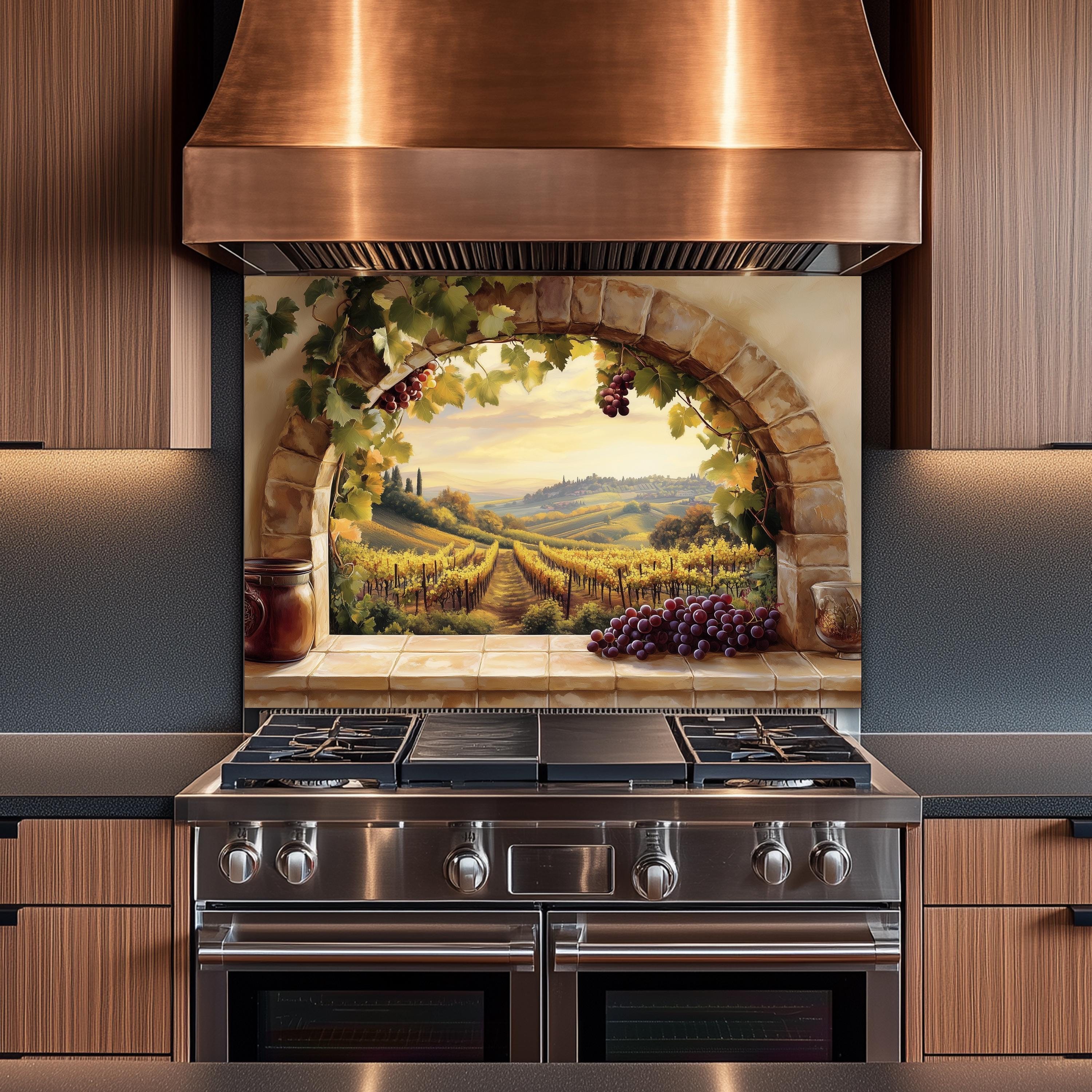 Vineyard Arch Tempered Glass Backsplash, Heat Resistant Kitchen Wall ...