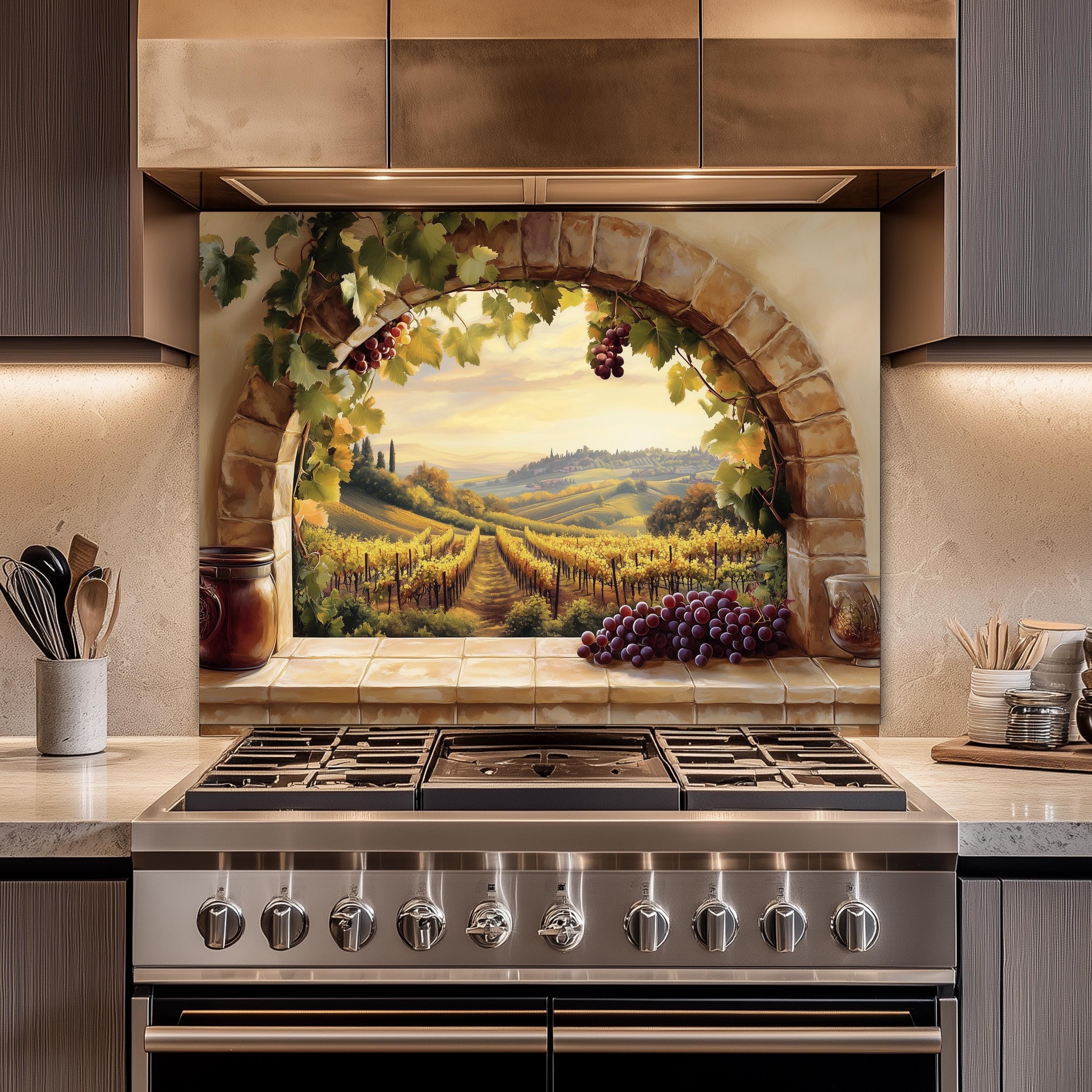 Vineyard Arch Tempered Glass Backsplash, Heat Resistant Kitchen Wall ...