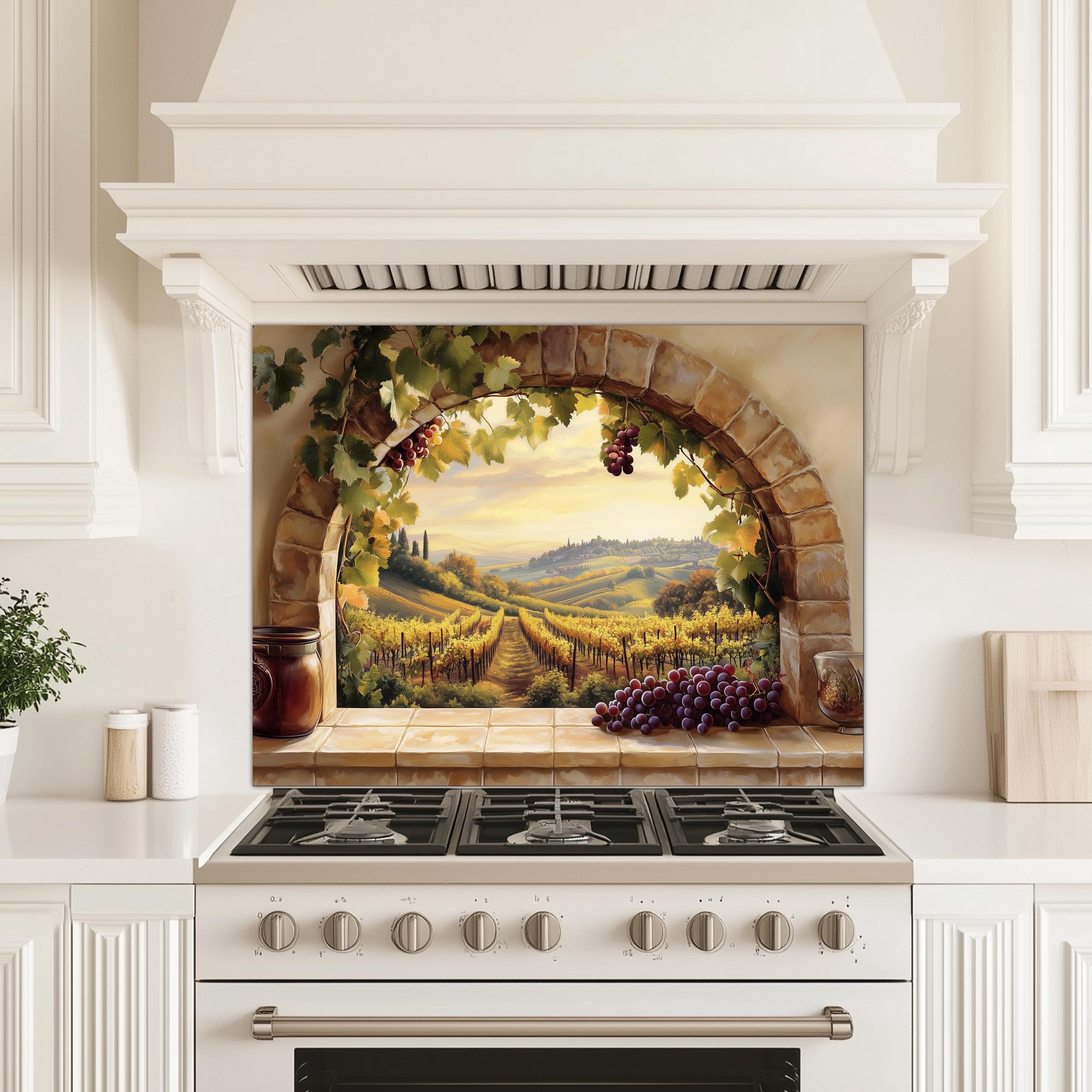 Vineyard Arch Tempered Glass Backsplash, Heat Resistant Kitchen Wall ...